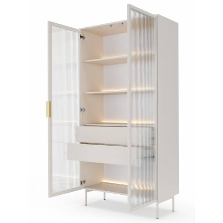 Witryna wysoka 90 cm kaszmir + LED 2-drzwiowa z szufladami LIMA